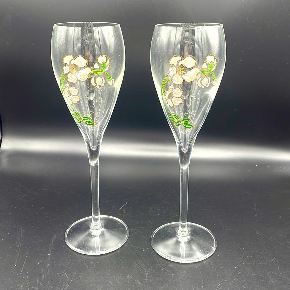 Set of 2 PERRIER JOUET Hand Painted Belle Epoque Anenome Flutes